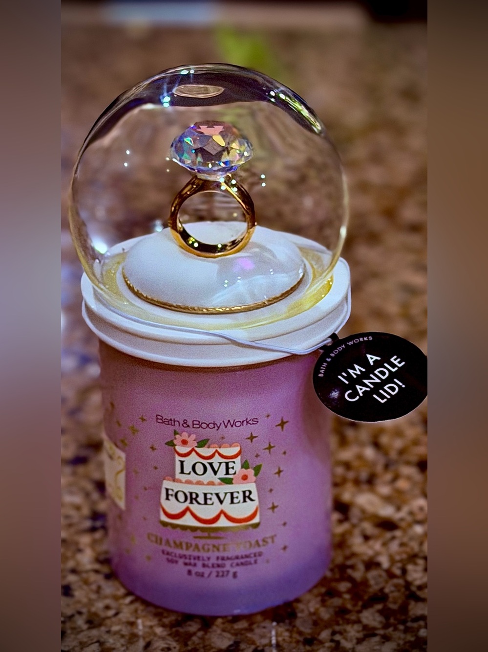 Bath & Body Works Love Forever Candle Lid - Purple and White with Gold Accents
